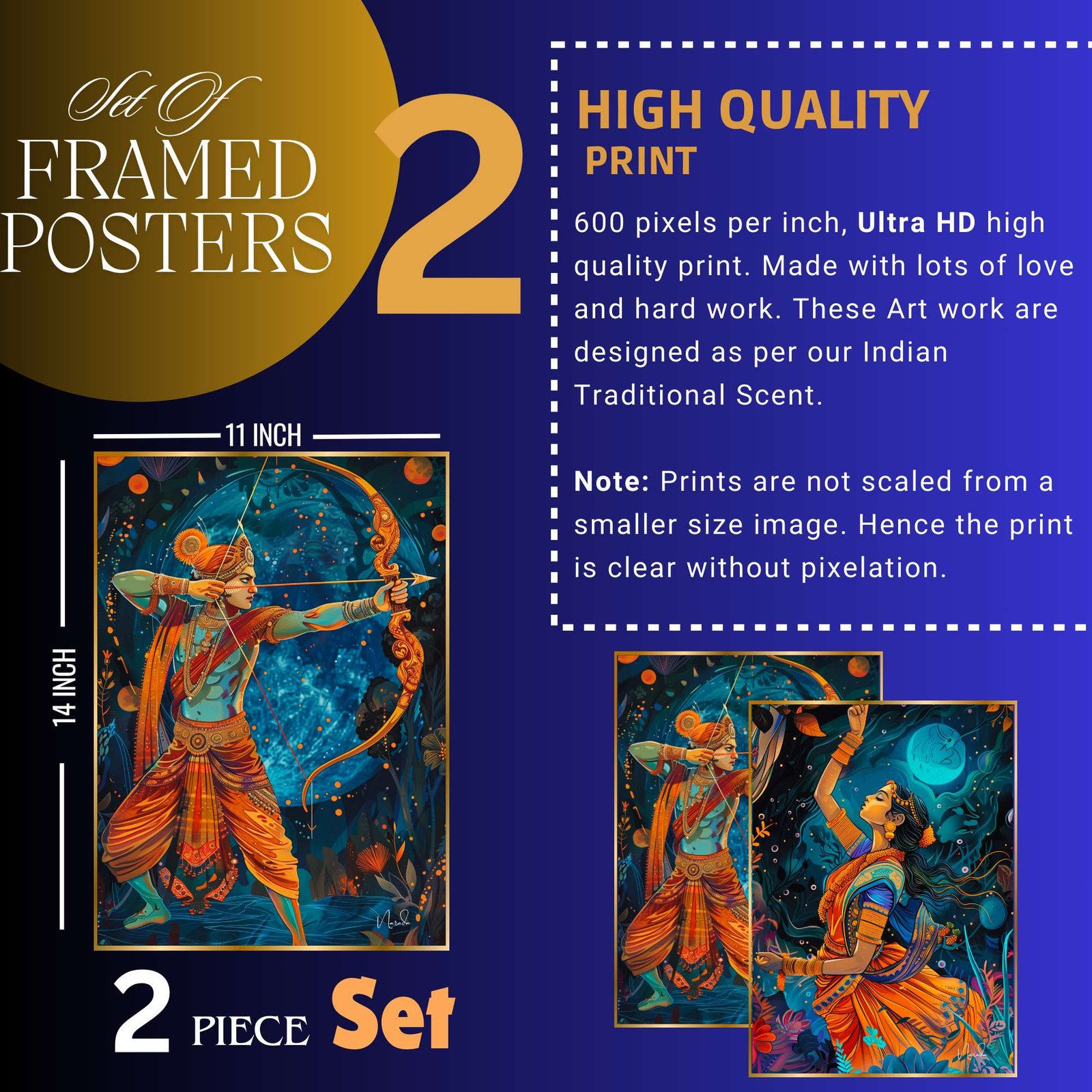 Set of Two Wall Paintings for Wall Dacoration Golden Framed Wall Paintings for Living Room & Bedroom Wall Art for Home Decoration & Office Wall Décor (14x11 inch CH-GD2-4) - Image 4
