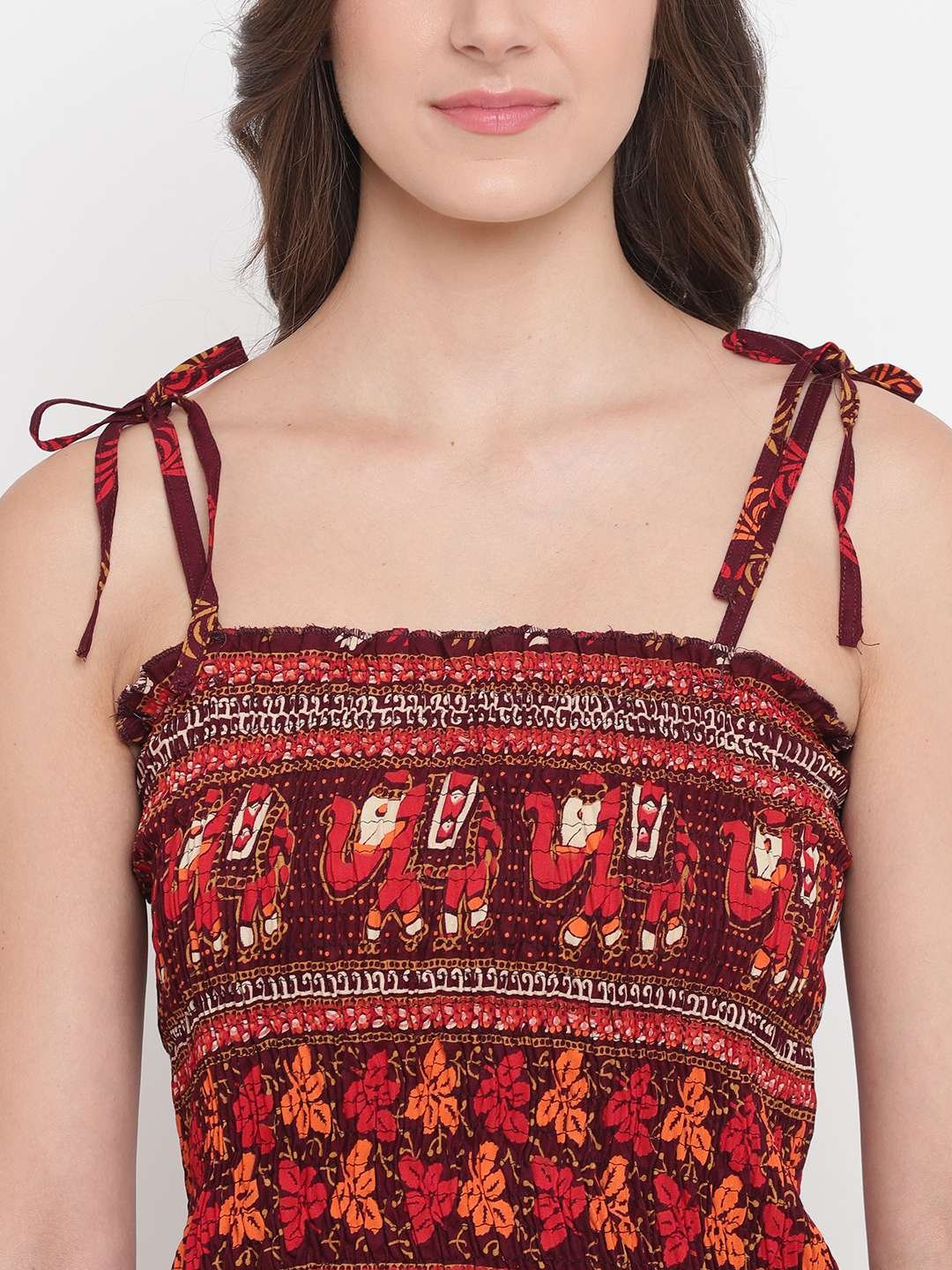 Women's Rayon Printed Casual Summer Style Tie Shoulder Straps Free Size Tank Top ( Multi2) - Image 4