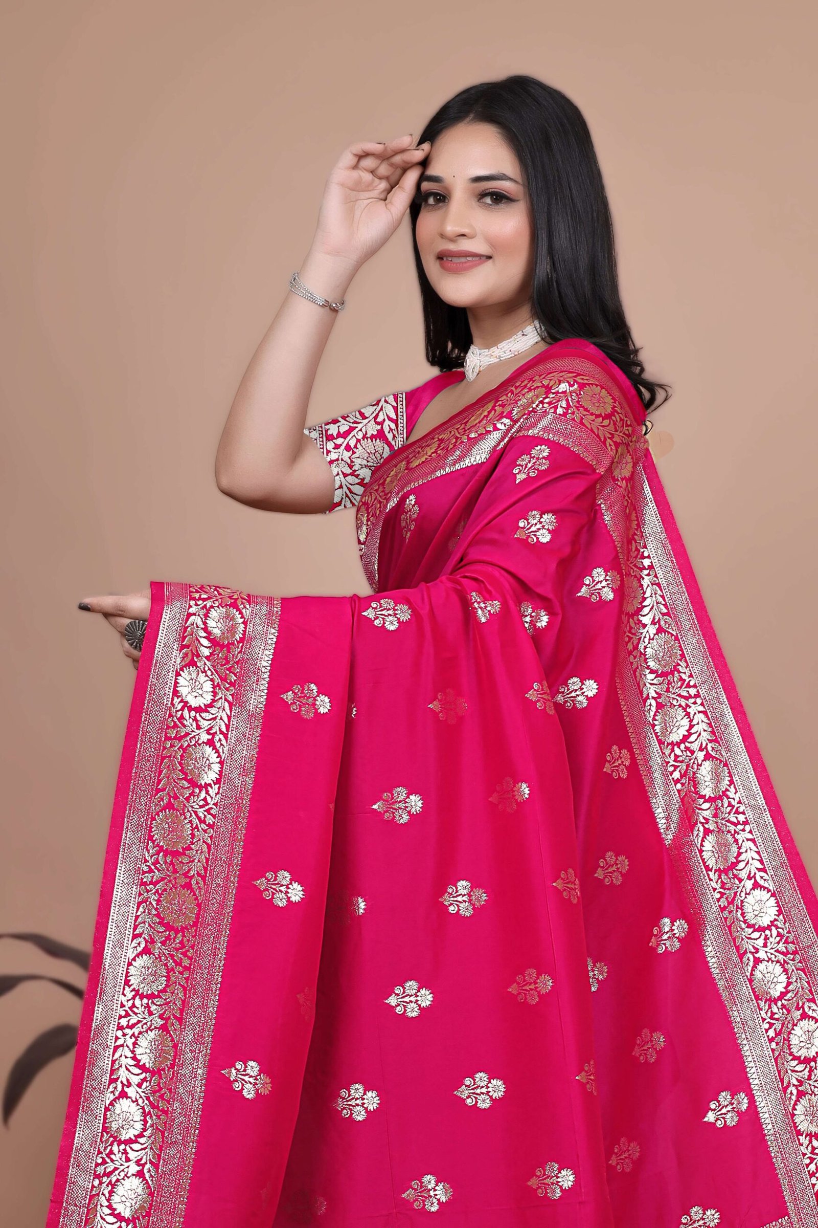 Majestic Magenta Silk Saree with Silver Zari & Twin Peacock Pallu | Wedding, Festive & Traditional Wear - Image 3