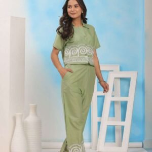 Women's Cotton Embroidered Crop top Co-Ord Set Coordinate Set Summer Wear Printed Crop Top with Pant Set